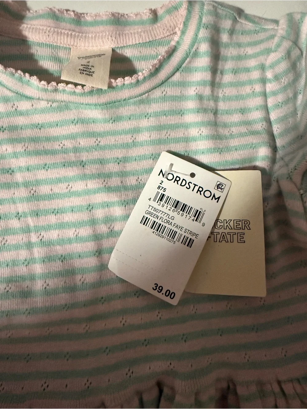 Tucker + Tate Mint Green and White Striped Short Sleeve Dress